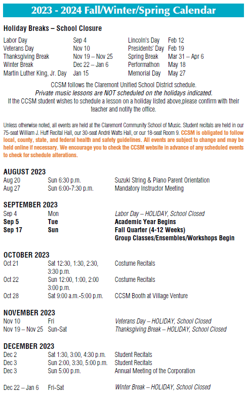 Claremont Community School of Music - Calendar claremont-community-school-of-music-calendar