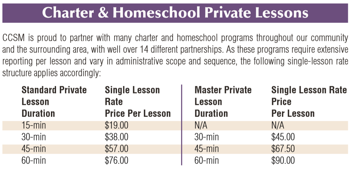 Claremont Community School of Music Tuition Rates